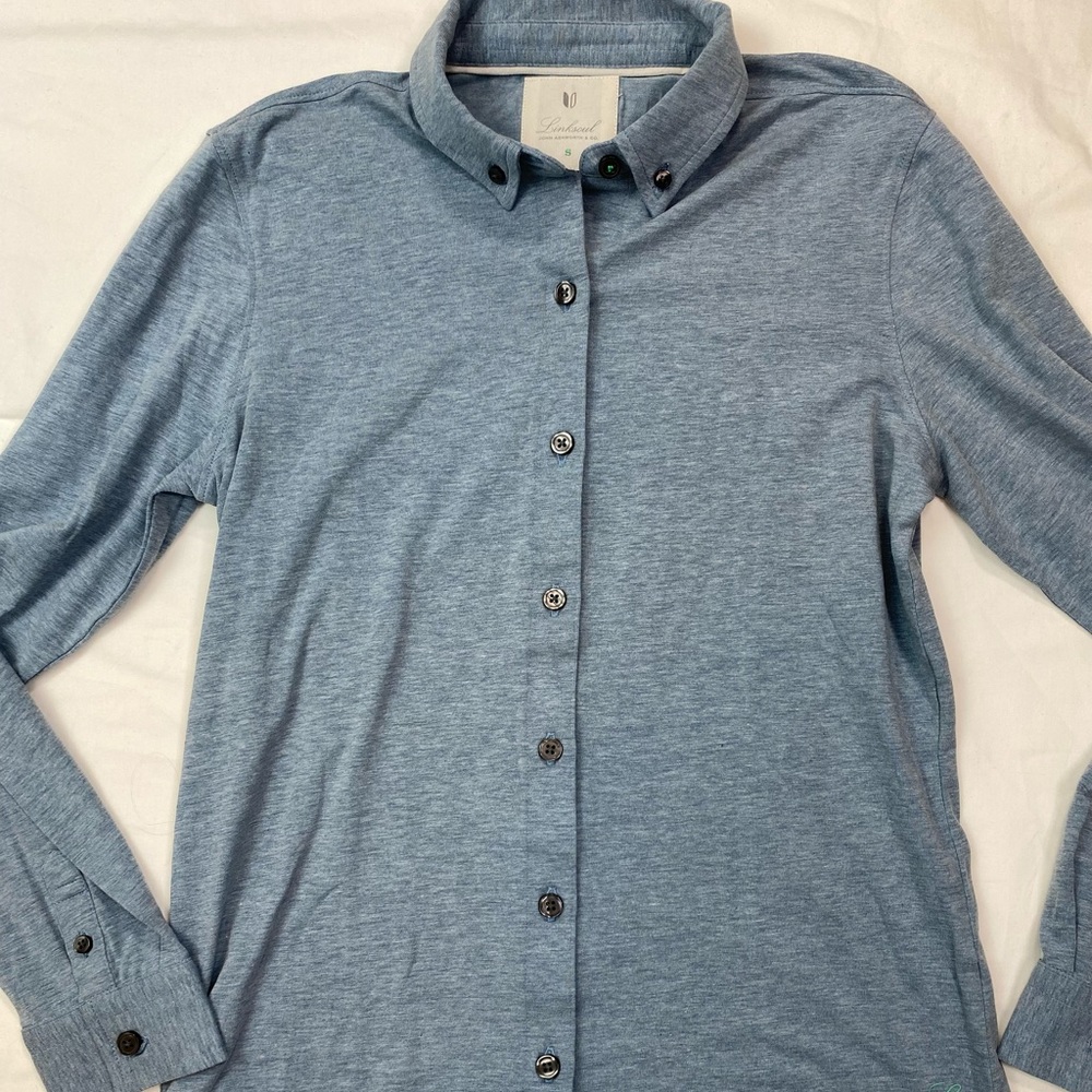 Linksoul Cardigan Button Shirt Sweater Blue Green  Size Small A021221